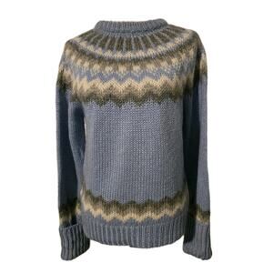 WOMENS J.CREW WOOL BLEND FAIR ISLE NORDIC SWEATER PULLOVER Blue/Ivory/Gray Large